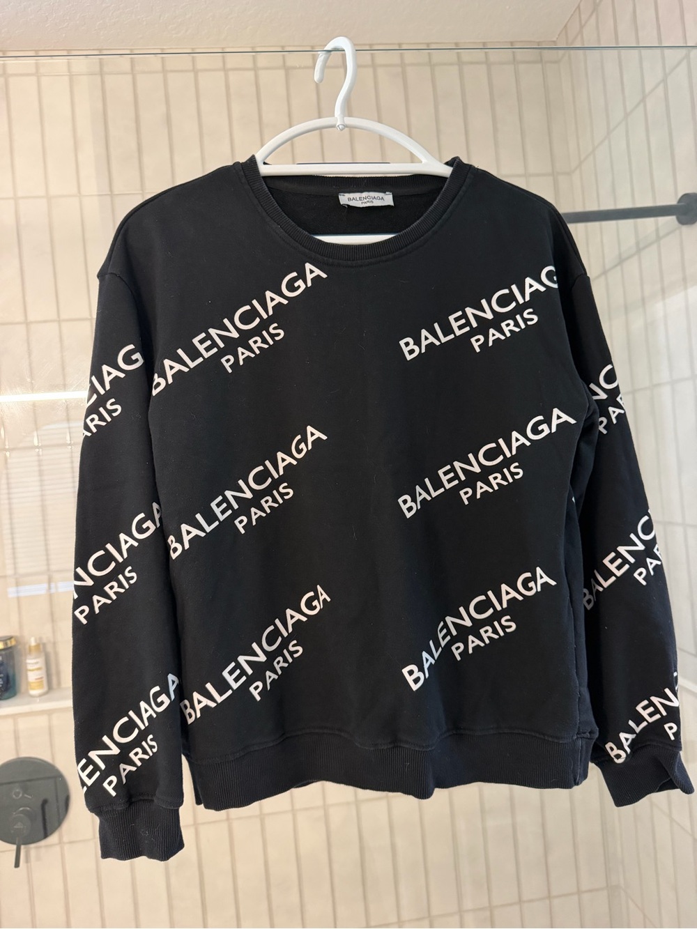 Balenciaga Black Crewneck Sweater with White Logo Print